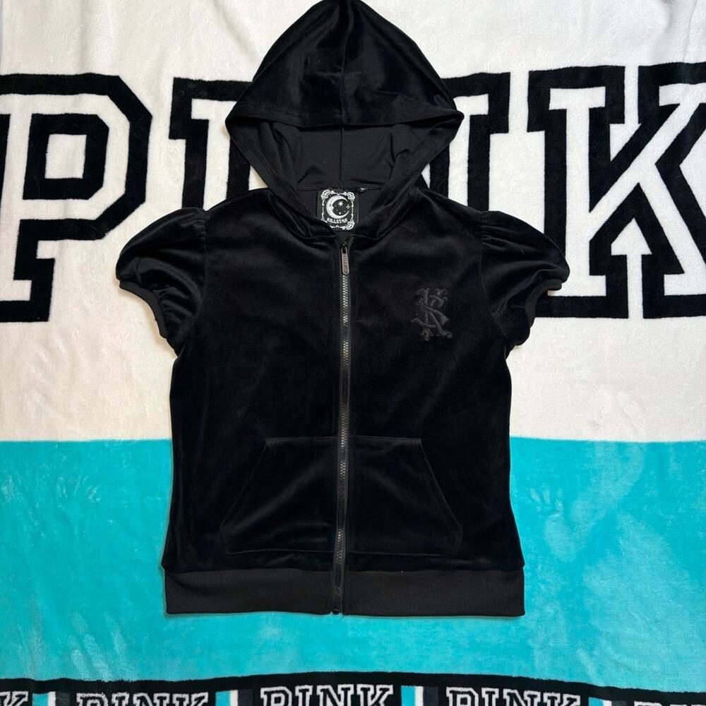 KILLSTAR Dee-Lux Short Sleeve Velvet Zip Up Hoodie